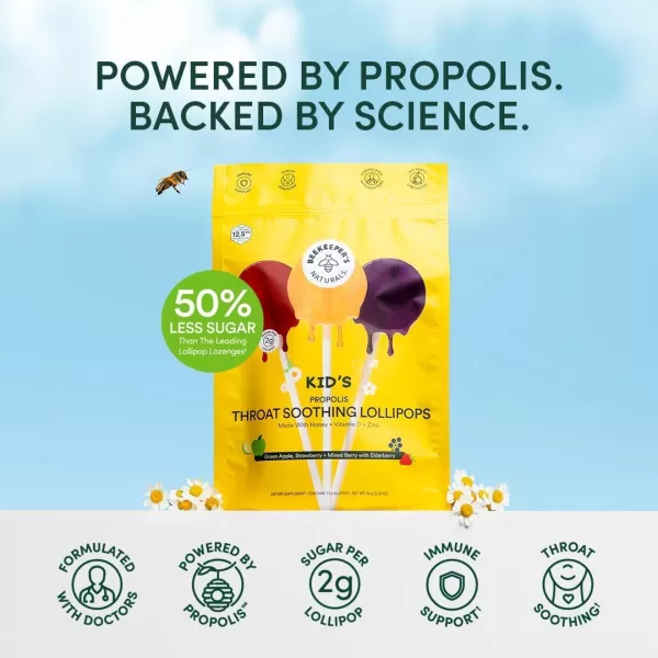 Kids Throat Soothing Lollipops by Beekeepers Naturals  Doctor Formulated Immune Support Vitamin D ampamp Honey Under 2g Sugar Clean Ingredients15 ct3 Flavor Variety Pack