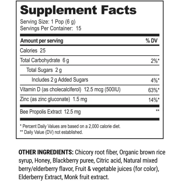 Kids Throat Soothing Lollipops by Beekeepers Naturals  Doctor Formulated Immune Support Vitamin D ampamp Honey Under 2g Sugar Clean Ingredients15 ctMixed Berry wElderberry