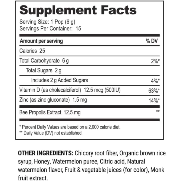 Kids Throat Soothing Lollipops by Beekeepers Naturals  Doctor Formulated Immune Support Vitamin D ampamp Honey Under 2g Sugar Clean Ingredients15 ctWatermelon