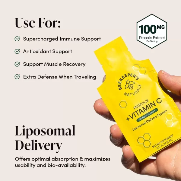Propolis Liposomal Vitamin C by Beekeepers Naturals 1000mg Vitamin C Propolis ampamp Organic Honey Supercharged Immune Support ampamp Increased Bioavailibity for Max Absorption 12 Ct12 Servings Pack of 1