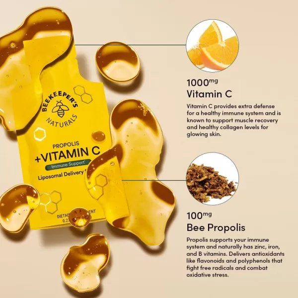 Propolis Liposomal Vitamin C by Beekeepers Naturals 1000mg Vitamin C Propolis ampamp Organic Honey Supercharged Immune Support ampamp Increased Bioavailibity for Max Absorption 12 Ct12 Servings Pack of 1