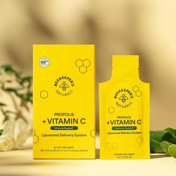 Propolis Liposomal Vitamin C by Beekeepers Naturals 1000mg Vitamin C Propolis ampamp Organic Honey Supercharged Immune Support ampamp Increased Bioavailibity for Max Absorption 12 Ct12 Servings Pack of 1