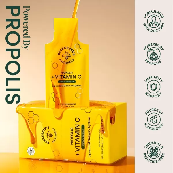 Propolis Liposomal Vitamin C by Beekeepers Naturals 1000mg Vitamin C Propolis ampamp Organic Honey Supercharged Immune Support ampamp Increased Bioavailibity for Max Absorption 12 Ct12 Servings Pack of 1