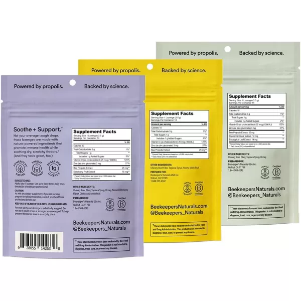 Soothing Honey Cough Drops  Immune Support with Vitamin D Zinc and Propolis  by Beekeepers Naturals  Throat Soothing Lozenges 14 Ct3 Flavors Pack