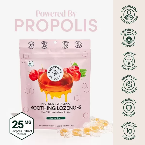 Soothing Honey Cough Drops  Immune Support with Vitamin D Zinc and Propolis  by Beekeepers Naturals  Throat Soothing Lozenges 14 CtCherry Lozenges