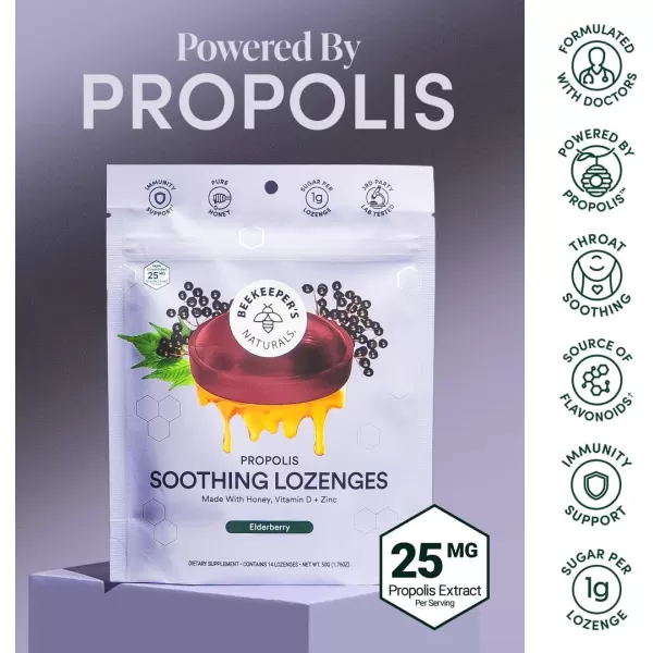 Soothing Honey Cough Drops  Immune Support with Vitamin D Zinc and Propolis  by Beekeepers Naturals  Throat Soothing Lozenges 14 CtElderberry Lozenges