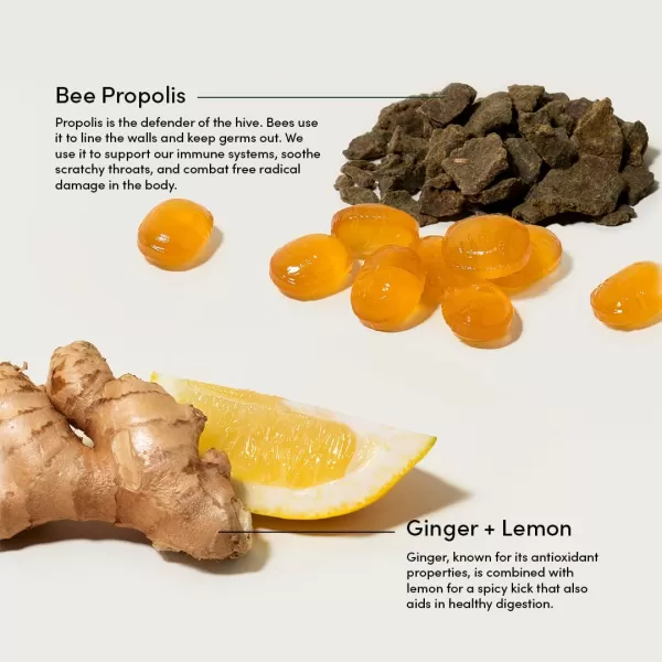 Soothing Honey Cough Drops  Immune Support with Vitamin D Zinc and Propolis  by Beekeepers Naturals  Throat Soothing Lozenges 14 CtGinger Lemon