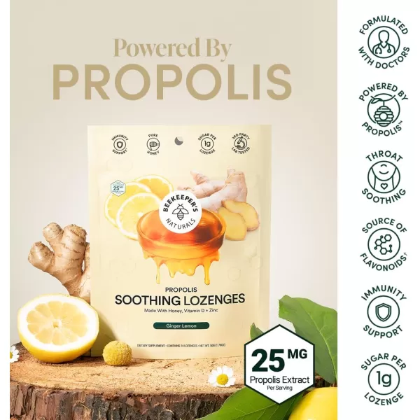 Soothing Honey Cough Drops  Immune Support with Vitamin D Zinc and Propolis  by Beekeepers Naturals  Throat Soothing Lozenges 14 CtGinger Lemon