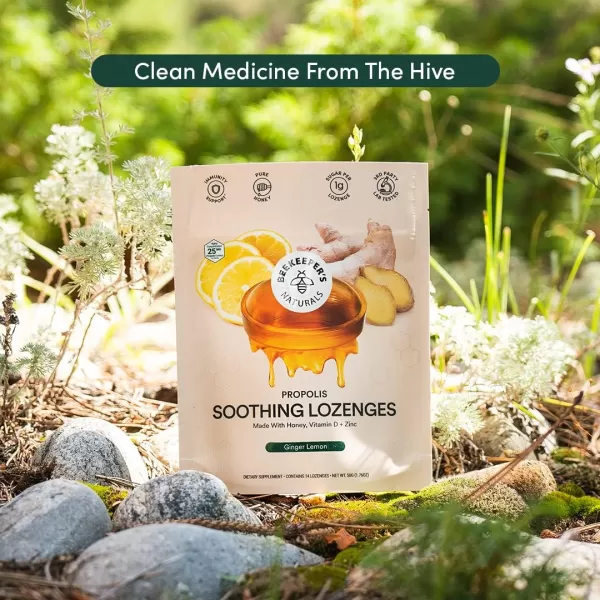 Soothing Honey Cough Drops  Immune Support with Vitamin D Zinc and Propolis  by Beekeepers Naturals  Throat Soothing Lozenges 14 CtGinger Lemon