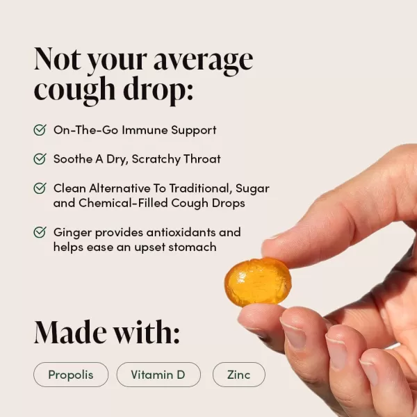 Soothing Honey Cough Drops  Immune Support with Vitamin D Zinc and Propolis  by Beekeepers Naturals  Throat Soothing Lozenges 14 CtGinger Lemon