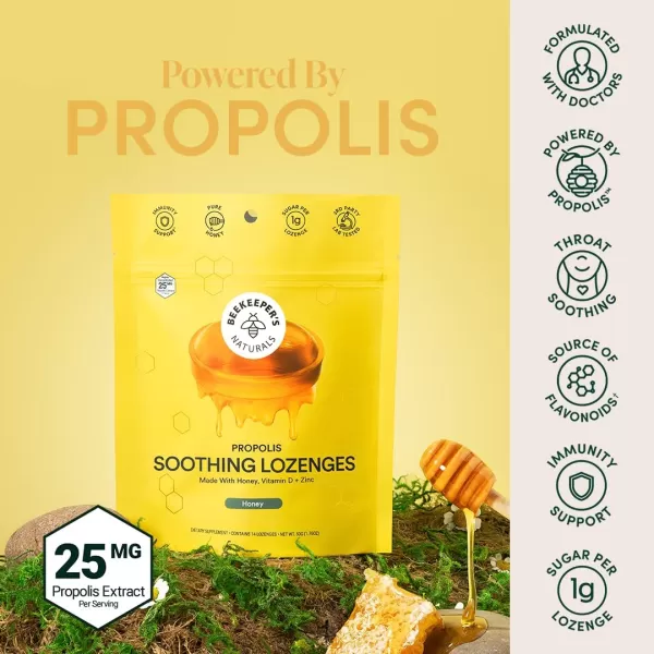 Soothing Honey Cough Drops  Immune Support with Vitamin D Zinc and Propolis  by Beekeepers Naturals  Throat Soothing Lozenges 14 CtHoney Lozenges