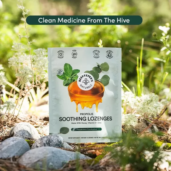Soothing Honey Cough Drops  Immune Support with Vitamin D Zinc and Propolis  by Beekeepers Naturals  Throat Soothing Lozenges 14 CtMint Eucalpytus