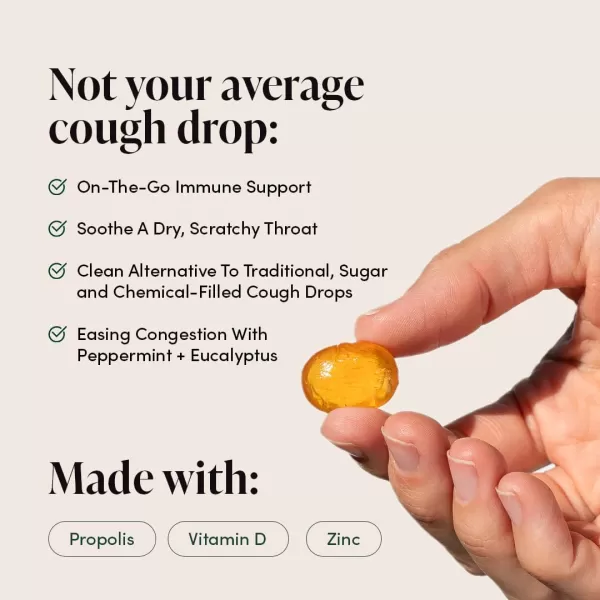 Soothing Honey Cough Drops  Immune Support with Vitamin D Zinc and Propolis  by Beekeepers Naturals  Throat Soothing Lozenges 14 CtMint Eucalpytus