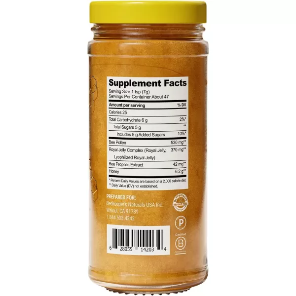 Superfood Honey by Beekeepers Naturals  Bee Pollen Royal Jelly Propolis Honey  Natural Energy Immune Support Mental Clarity Athletic Performance 44 oz116 Ounce Pack of 1