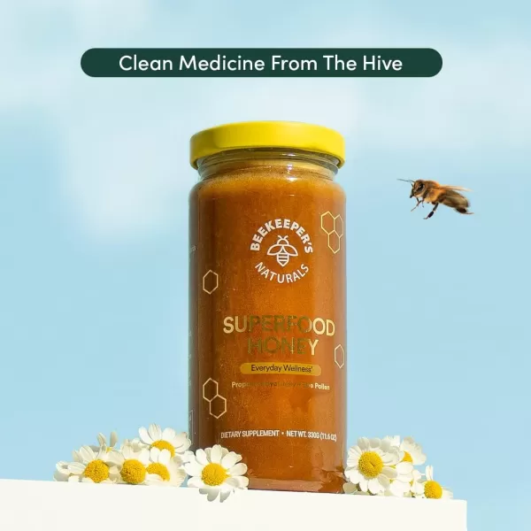 Superfood Honey by Beekeepers Naturals  Bee Pollen Royal Jelly Propolis Honey  Natural Energy Immune Support Mental Clarity Athletic Performance 44 oz440 Ounce Pack of 1