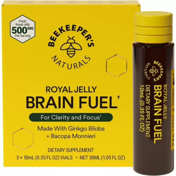BEEKEEPERS NATURALS BLXR Brain Fuel  Memory Focus and Clarity Liquid Formula Supports Productivity  Royal Jelly Ginkgo Biloba Bacopa Monnieri  Keto Friendly Gluten ampamp CaffeineFree 3 ct