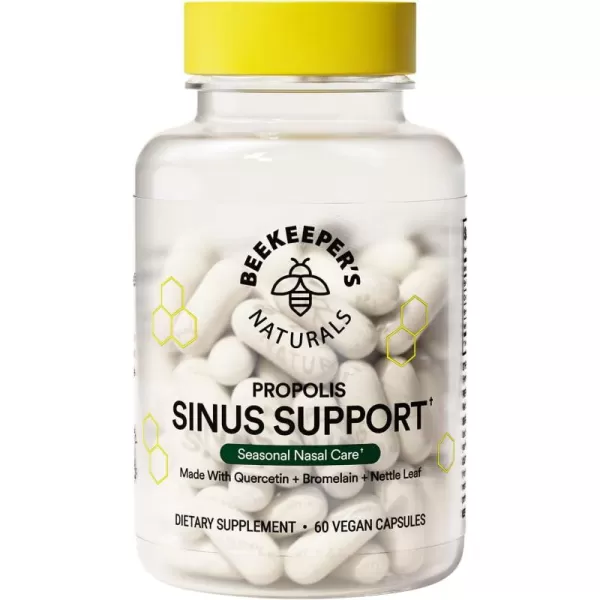 Beekeepers Naturals All Natural Sinus Support for Adults Seasonal Nasal Care Relief with Propolis Quercetin Bromelain Nettle Leaf ampamp Vegan Capsule Blocks or Suppresses Histamine 60 ct