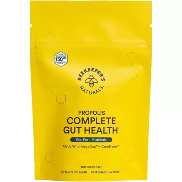 Beekeepers Naturals Complete Gut Health 3in1 Prebiotic Postbiotic Probiotics for Digestive Health ampamp Bloating Relief for Women ampamp Men Propolis Powered GlutenFree Vegan Capsules 20ct20 Count Pack of 1