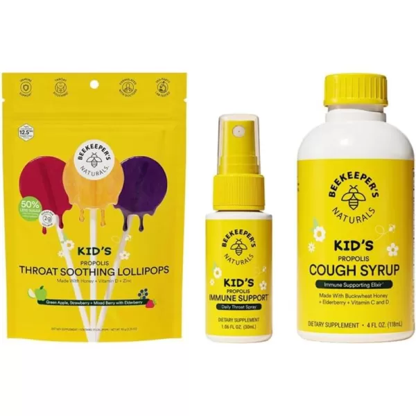Beekeepers Naturals Immune Support Kit  Propolis Throat Spray  Honey Cough Drops  Vitamin C Liposomal  Effective ampamp Natural Sore Throat ReliefKids Immune Bundle