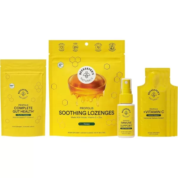 Beekeepers Naturals Immune Support Kit  Propolis Throat Spray  Honey Cough Drops  Vitamin C Liposomal  Effective ampamp Natural Sore Throat ReliefStarter Kit