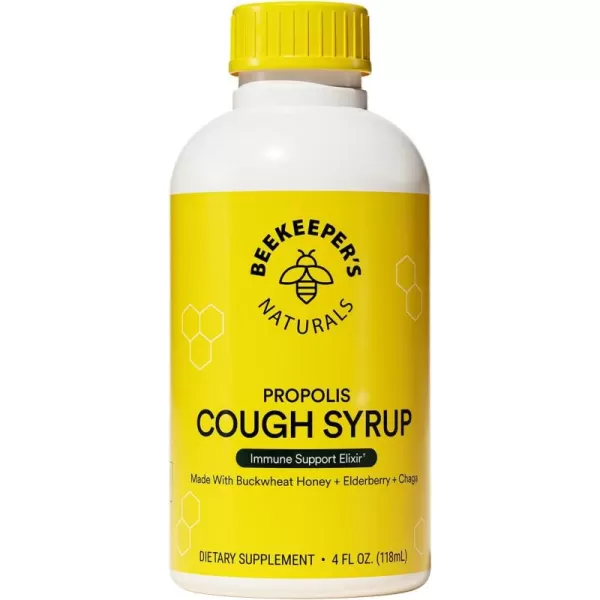 Beekeepers Naturals Propolis Honey Cough Syrup Daytime for Kids Immune Support with Elderberry Vitamin C Vitamin D ampamp Raw Honey  Throat Soothing  Gluten Free ampamp Clean Ingredients 4 ozAdult AM Cough Syrup