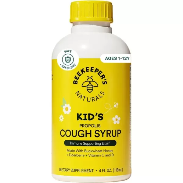 Beekeepers Naturals Propolis Honey Cough Syrup Nighttime for Kids Immune Support with Propolis Elderberry ampamp Raw Honey  Sleep Support with Chamomile ampamp LTheanine  Gluten Free 4 ozKids AM Cough Syrup