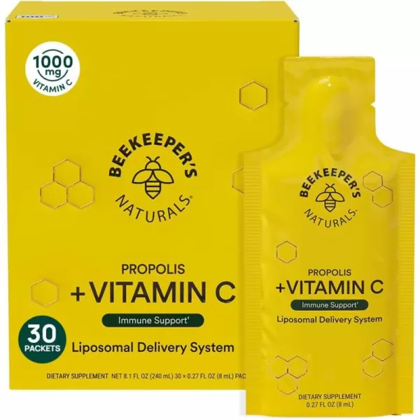 Propolis Liposomal Vitamin C by Beekeepers Naturals 1000mg Vitamin C Propolis ampamp Organic Honey Supercharged Immune Support ampamp Increased Bioavailibity for Max Absorption 12 Ct30 Servings Pack of 1