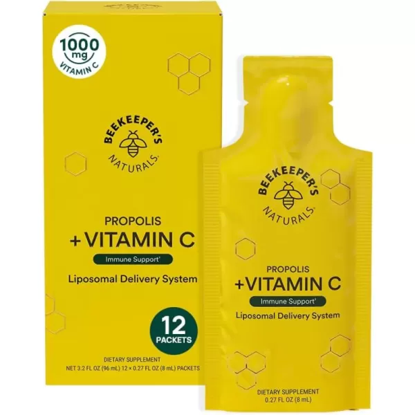 Propolis Liposomal Vitamin C by Beekeepers Naturals 1000mg Vitamin C Propolis ampamp Organic Honey Supercharged Immune Support ampamp Increased Bioavailibity for Max Absorption 12 Ct12 Servings Pack of 1