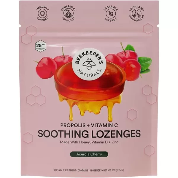 Soothing Honey Cough Drops  Immune Support with Vitamin D Zinc and Propolis  by Beekeepers Naturals  Throat Soothing Lozenges 14 CtCherry Lozenges