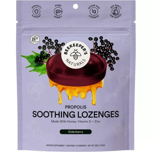 Soothing Honey Cough Drops  Immune Support with Vitamin D Zinc and Propolis  by Beekeepers Naturals  Throat Soothing Lozenges 14 CtElderberry Lozenges