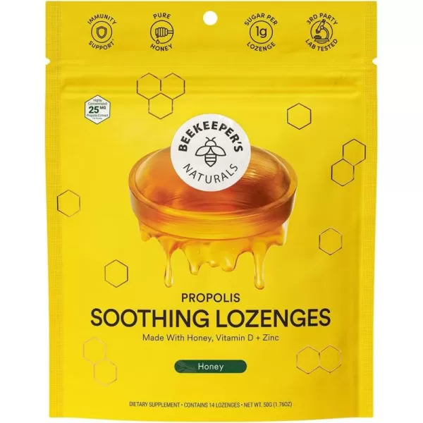 Soothing Honey Cough Drops  Immune Support with Vitamin D Zinc and Propolis  by Beekeepers Naturals  Throat Soothing Lozenges 14 CtHoney Lozenges