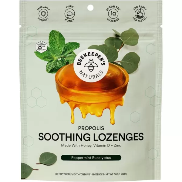 Soothing Honey Cough Drops  Immune Support with Vitamin D Zinc and Propolis  by Beekeepers Naturals  Throat Soothing Lozenges 14 CtMint Eucalpytus
