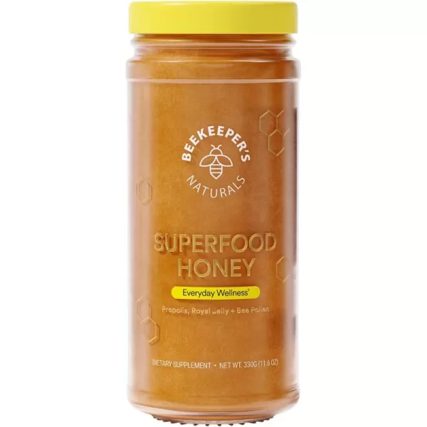 Superfood Honey by Beekeepers Naturals  Bee Pollen Royal Jelly Propolis Honey  Natural Energy Immune Support Mental Clarity Athletic Performance 44 oz116 Ounce Pack of 1