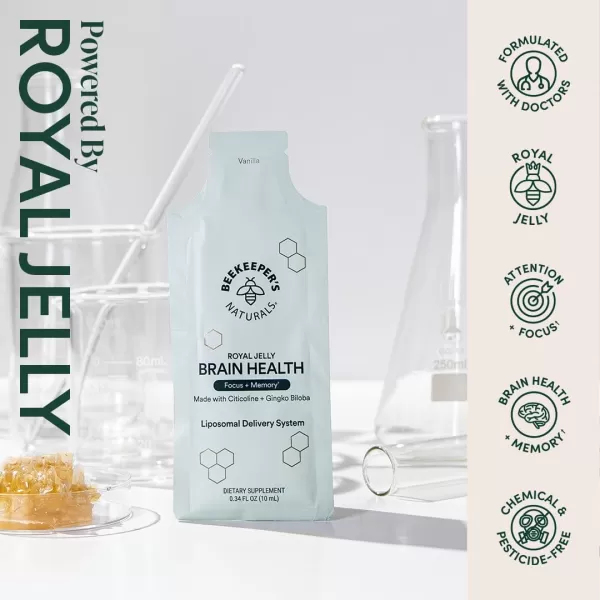imageBrain Health by Beekeepers Naturals 500mg Citocoline as Cognizin Ginkgo Biloba Bacopa Monnieri ampamp Royal Jelly Supports Focus ampamp Memory Easier Absorption Plus a Tasty Vanilla Flavor 10ct10 Servings Pack of 1