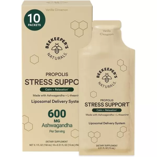imagePropolis Stress Support Liposomal by Beekeepers Naturals 600mg Ashwagandha  Ltheanine AntiStress Support for More Calm ampamp Relaxation30ct10 Count Pack of 1