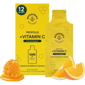 imageBeekeepers Naturals Kids Immune Liposomal Vitamin C 500 mg Vitamin C Elderberry Vitamin D Propolis ampamp Honey KidFriendly Immune Support  Mixed Berry Flavor Easy to Use Bioavailable 30 Ct12 Packets Pack of 1
