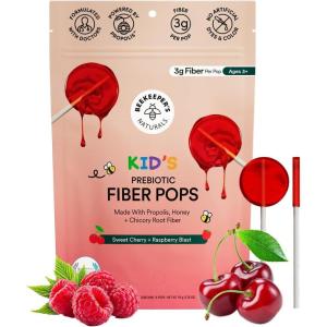 imageKids Prebiotic Fiber Lollipops by Beekeepers Naturals  Doctor Formulated Fiber Supplement Supports Digestive Regularity 3g of Fiber ampamp Honey Raspberry Blast ampamp Sweet Cherry Variety Pack 15 ctFiber Lollipops