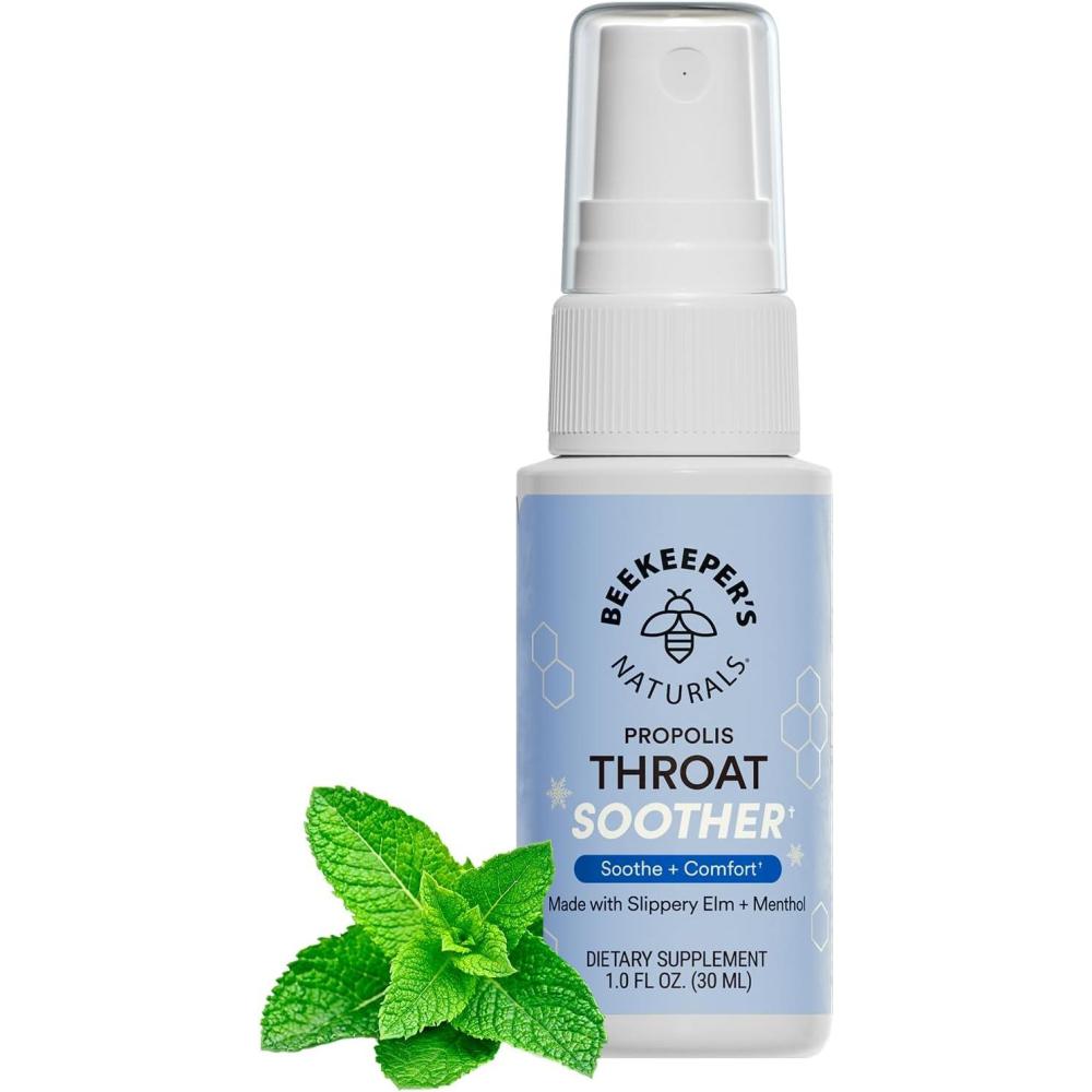 imagePropolis Throat Soother by Beekeepers Naturals  Maximum Throat Relief w Menthol Slippery Elm Bee Propolis Extract  Fastacting ampamp Cooling Comfort 10 ozPack of 1Throat Soother 1 Pack