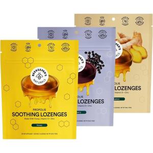 imageBeekeepers Naturals Soothing Honey Cough Drops 3 Flavors PackHoneyGinger Lemon ampamp Elderberry Sore Throat Relief Soothing Lozenges with ZincPropolis ampamp Vitamin D42 CtHoney Ginger Lemon  Elderberry