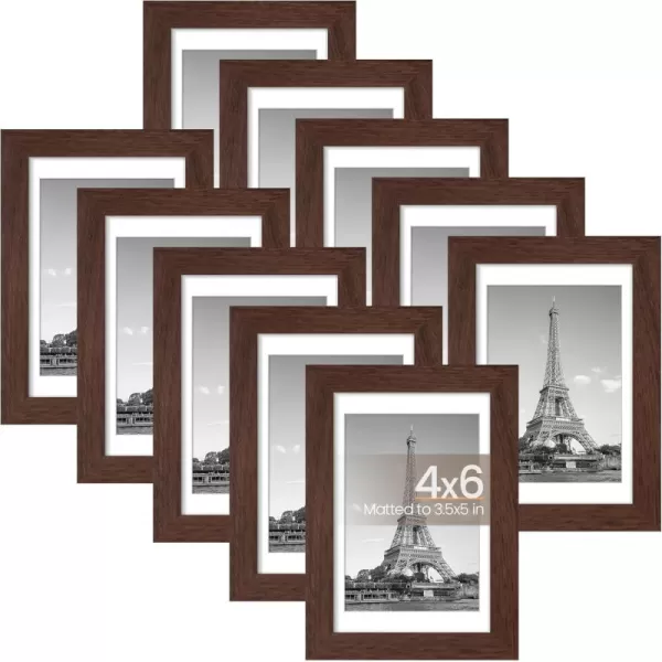 upsimples 4x6 Picture Frame Set of 10 Display Pictures 35x5 with Mat or 4x6 Without Mat Multi Photo Frames Collage for Wall or Tabletop Display BrownBrown