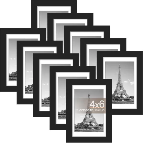 upsimples 4x6 Picture Frame Set of 10 Display Pictures 35x5 with Mat or 4x6 Without Mat Multi Photo Frames Collage for Wall or Tabletop Display BrownBlack