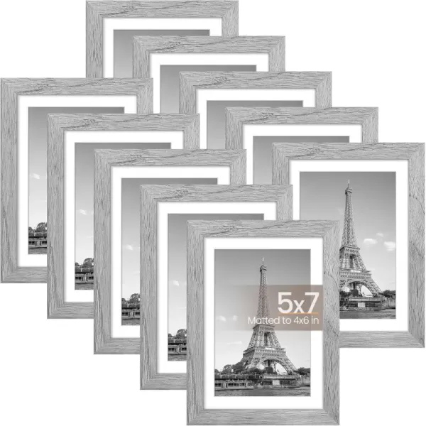 upsimples 4x6 Picture Frame Set of 10 Display Pictures 35x5 with Mat or 4x6 Without Mat Multi Photo Frames Collage for Wall or Tabletop Display BrownGray