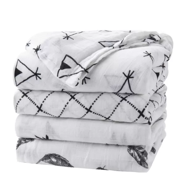 upsimples Baby Swaddle Blanket Unisex Swaddle Wrap Soft Silky Muslin Swaddle Blankets Neutral Receiving Blanket for Boys and Girls 47 x 47 inches Set of 4  FoxElephantGiraffeDinosaurBlack White