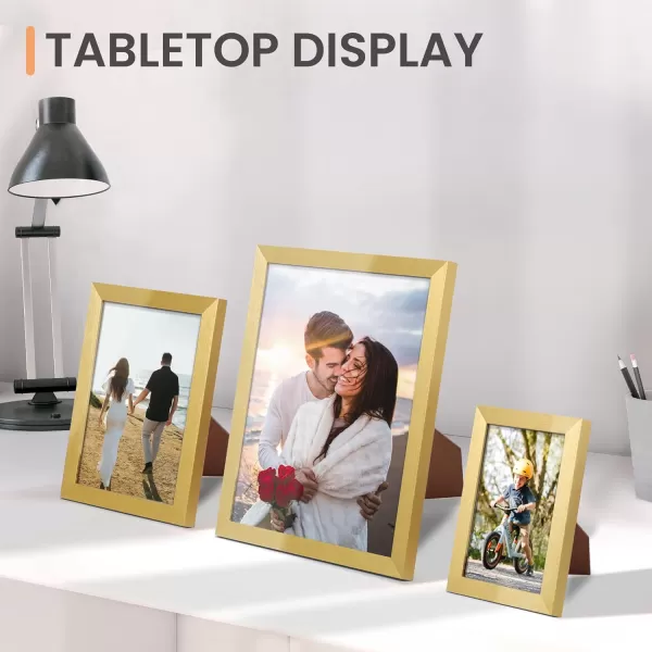 upsimples 10 Pack Picture Frames Collage Wall Decor with Glass Gallery Wall Frame Set for Wall Mounting or Tabletop Display Multi Sizes Including 8x10 5x7 4x6 Family Photo Frames BrownGold