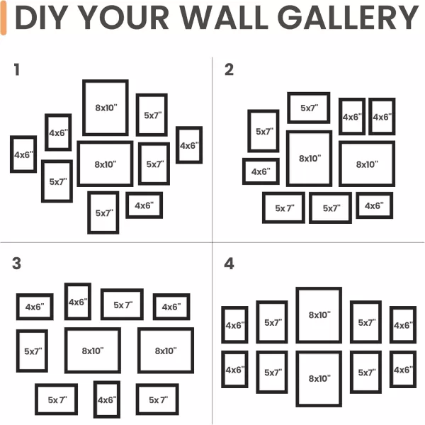 upsimples 10 Pack Picture Frames Collage Wall Decor with Glass Gallery Wall Frame Set for Wall Mounting or Tabletop Display Multi Sizes Including 8x10 5x7 4x6 Family Photo Frames BrownNatural