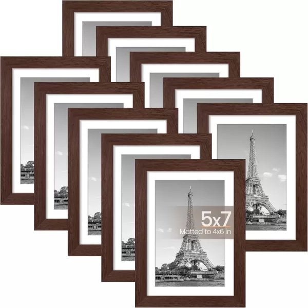 upsimples 4x6 Picture Frame Set of 10 Display Pictures 35x5 with Mat or 4x6 Without Mat Multi Photo Frames Collage for Wall or Tabletop Display BrownBrown