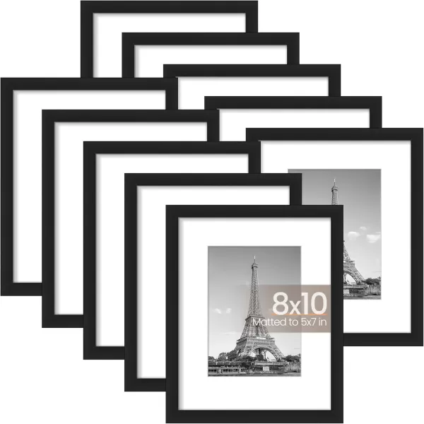 upsimples 4x6 Picture Frame Set of 10 Display Pictures 35x5 with Mat or 4x6 Without Mat Multi Photo Frames Collage for Wall or Tabletop Display BrownBlack