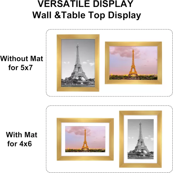 upsimples 4x6 Picture Frame Set of 10 Display Pictures 35x5 with Mat or 4x6 Without Mat Multi Photo Frames Collage for Wall or Tabletop Display BrownGold