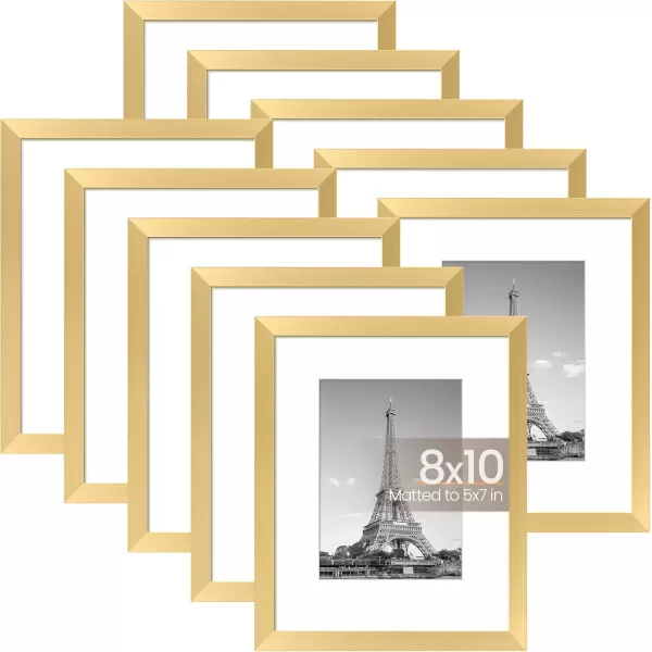 upsimples 4x6 Picture Frame Set of 10 Display Pictures 35x5 with Mat or 4x6 Without Mat Multi Photo Frames Collage for Wall or Tabletop Display BrownGold