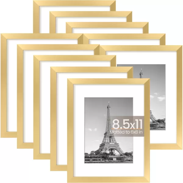 upsimples 4x6 Picture Frame Set of 10 Display Pictures 35x5 with Mat or 4x6 Without Mat Multi Photo Frames Collage for Wall or Tabletop Display BrownGold